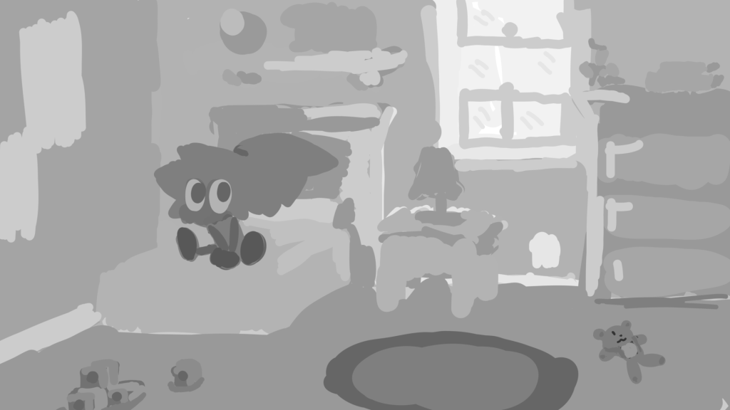 These shots were sketched and drafted as part of the design processes for scenes I have in mind. When doing these drafts, it is often that value charting is colored to showcase the basic values or layers of the background and characters.